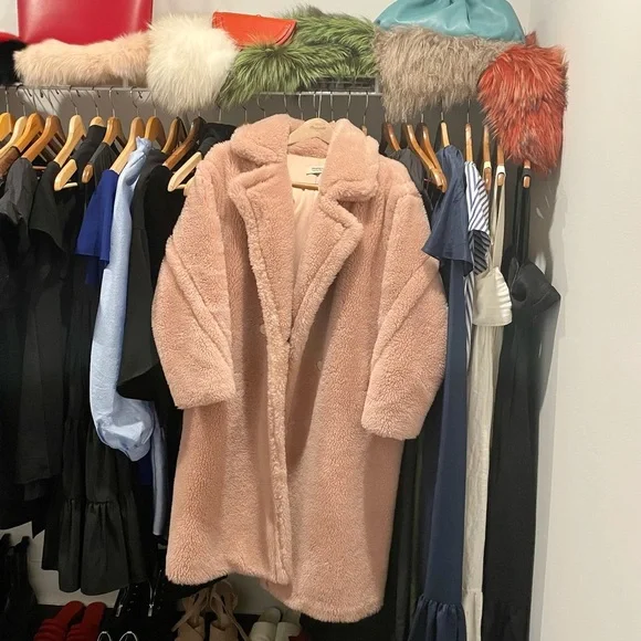 Yves Salomon Pink Teddy Coat